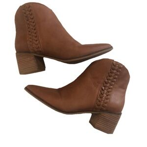 Lucky Brand Size 7 Cosmio brown leather western ankle bootie festival rodeo